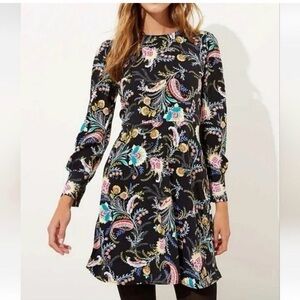 Loft Boho Black Floral Dress Blue Yellow Pink Size 12